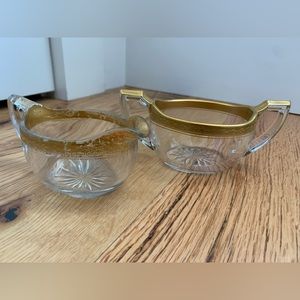 Vintage Tiffin Gold Rimmed Glass Cream and Sugar Set